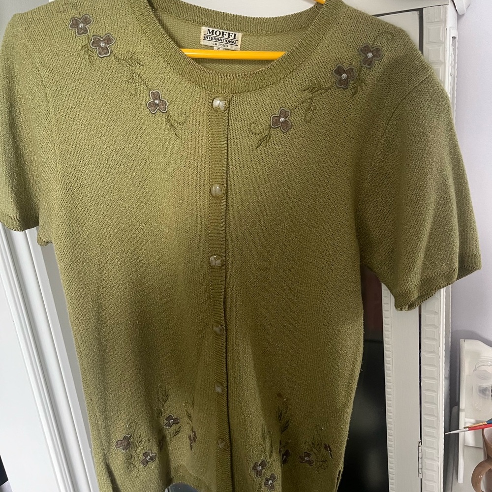 vintage green embroidered cardigan